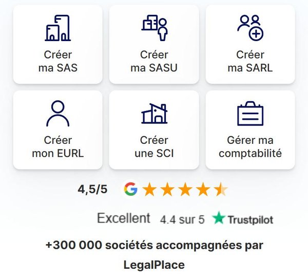 La page où arrive le lien : on choisit sa formalité, LegalPlace s'occupe du reste